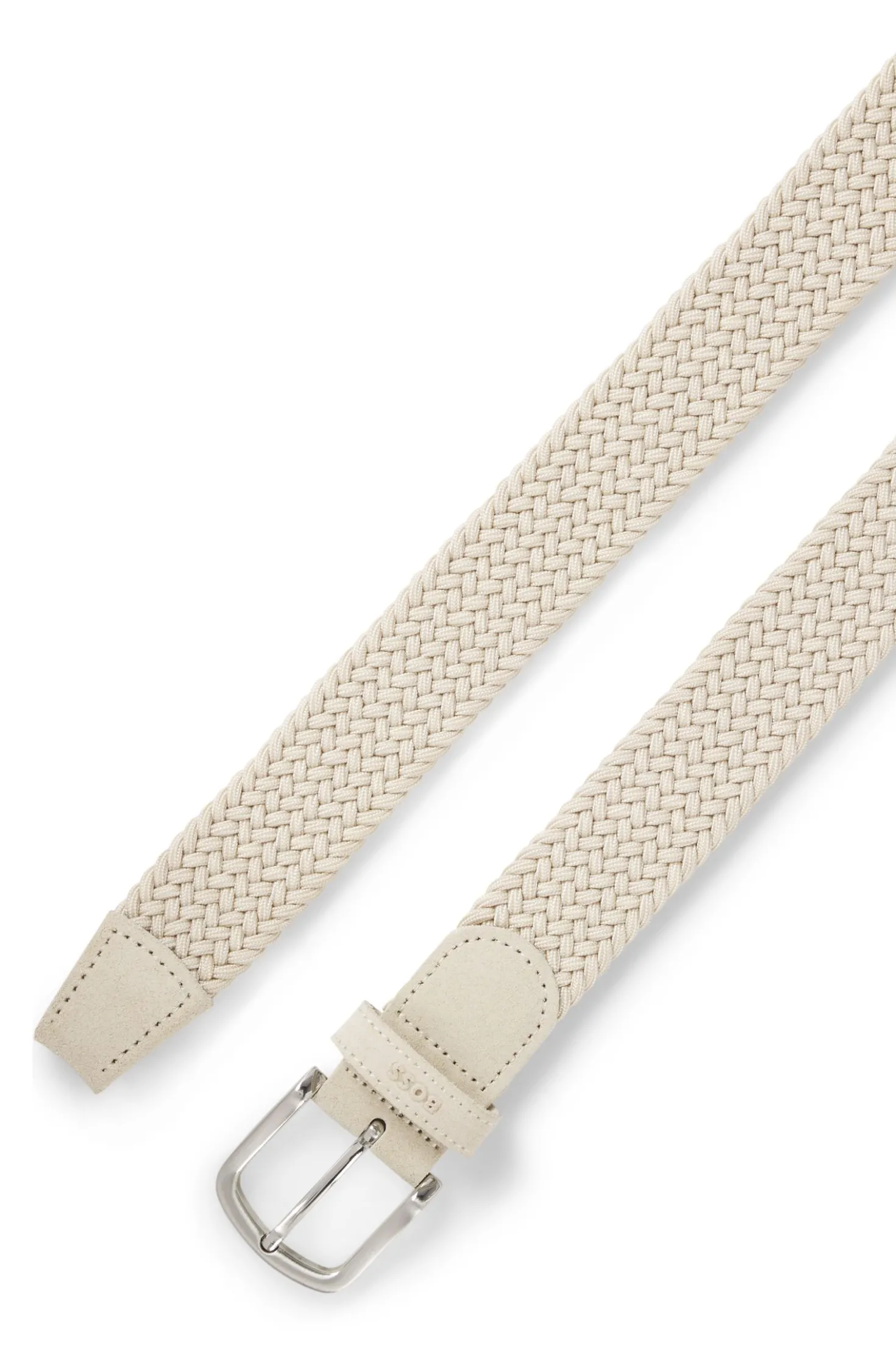 Woven belt with leather trims