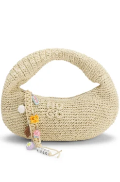 Woven hobo bag with logo charm