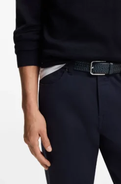 Woven-leather belt with pin buckle