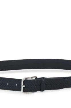 Woven-leather belt with pin buckle