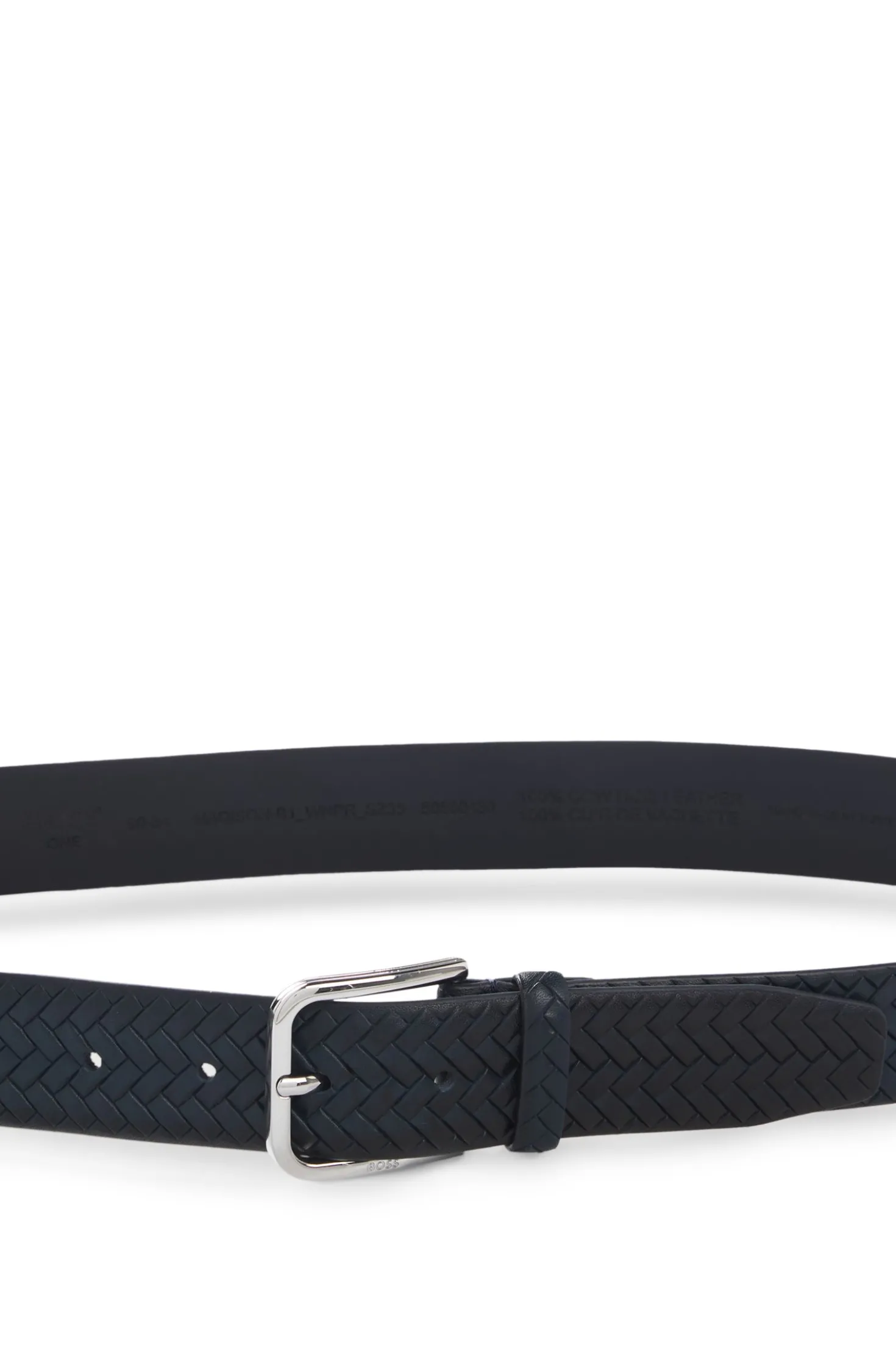 Woven-leather belt with pin buckle