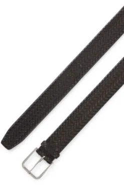 Woven-leather belt with pin buckle