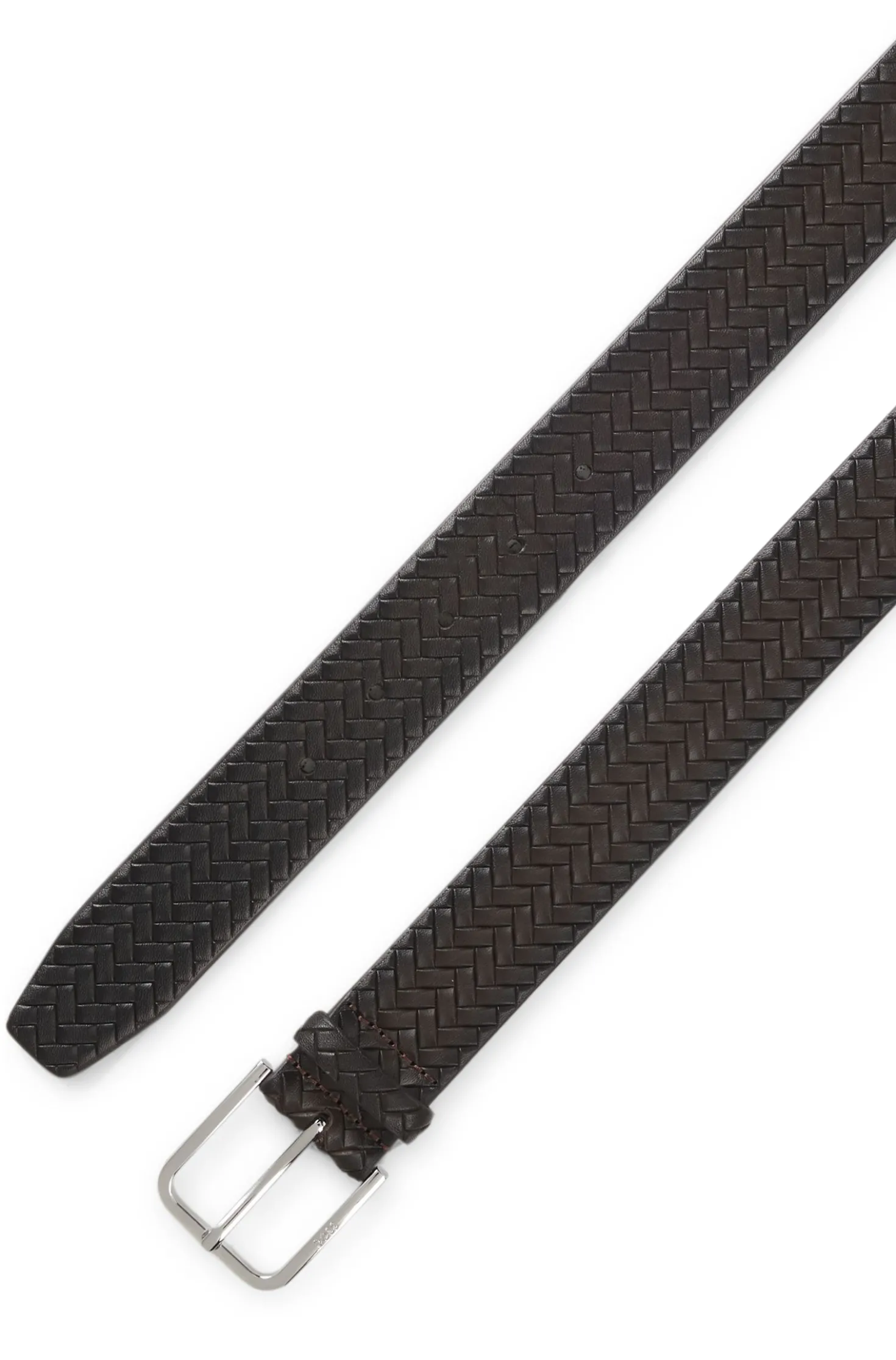 Woven-leather belt with pin buckle