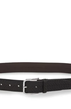 Woven-leather belt with pin buckle