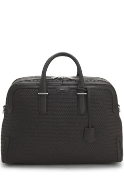 Woven-leather holdall with silver-tone logo