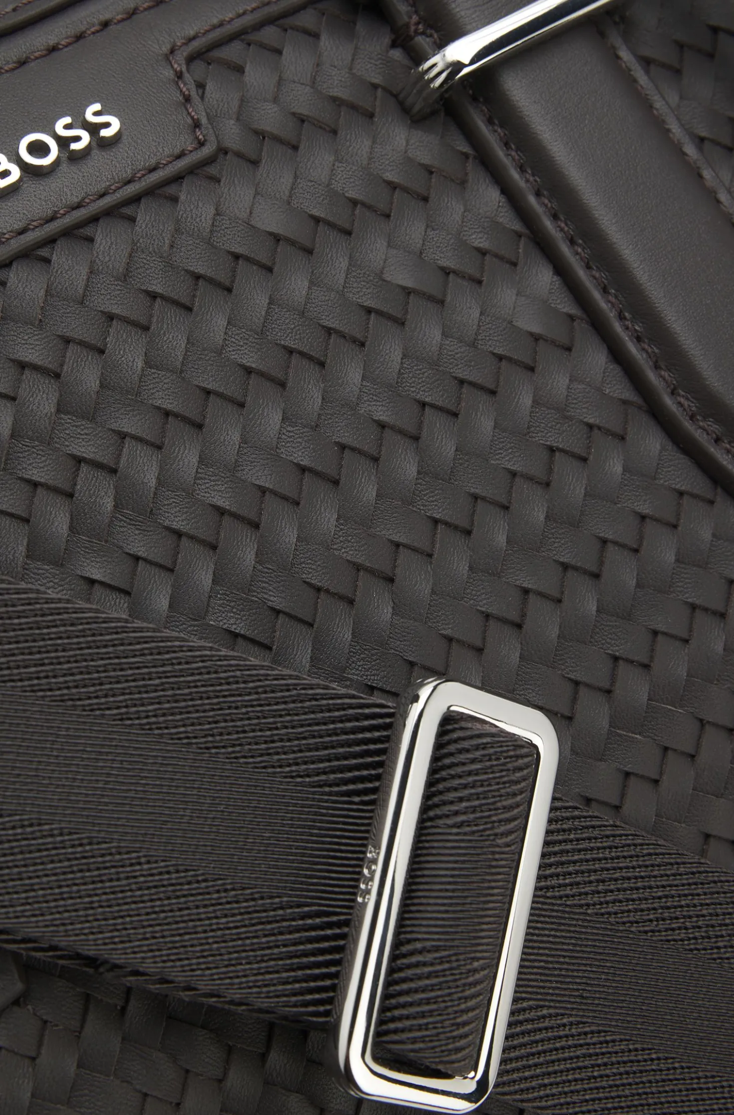Woven-leather holdall with silver-tone logo