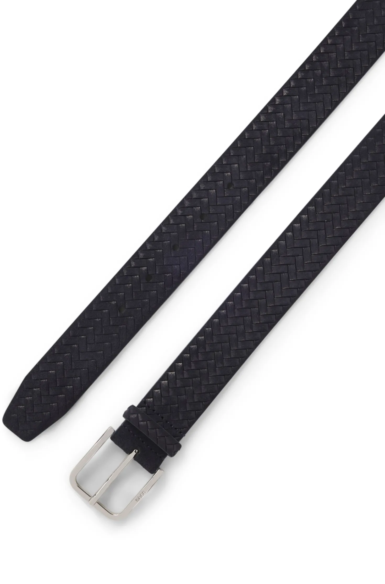 Woven-suede belt with logo buckle