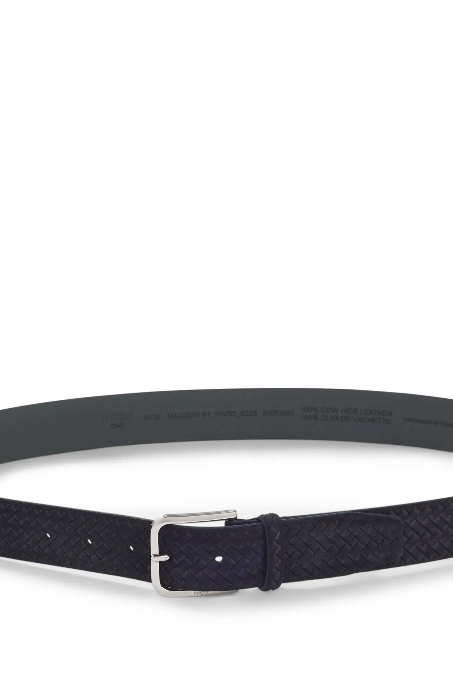 Woven-suede belt with logo buckle