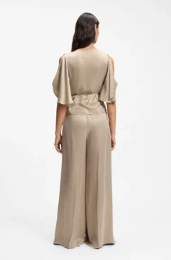 Wrap-front blouse with kimono sleeves