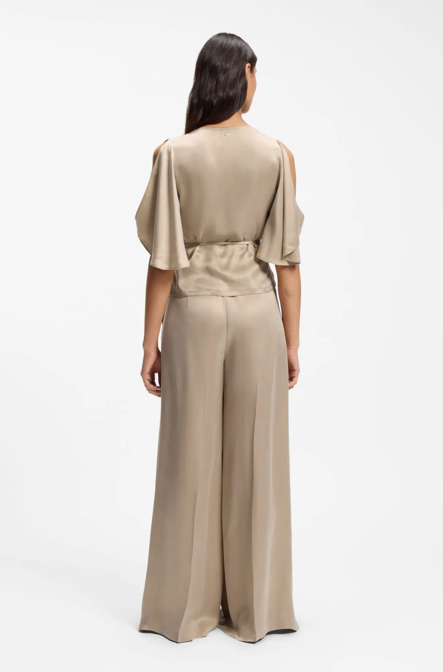 Wrap-front blouse with kimono sleeves