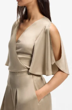 Wrap-front blouse with kimono sleeves