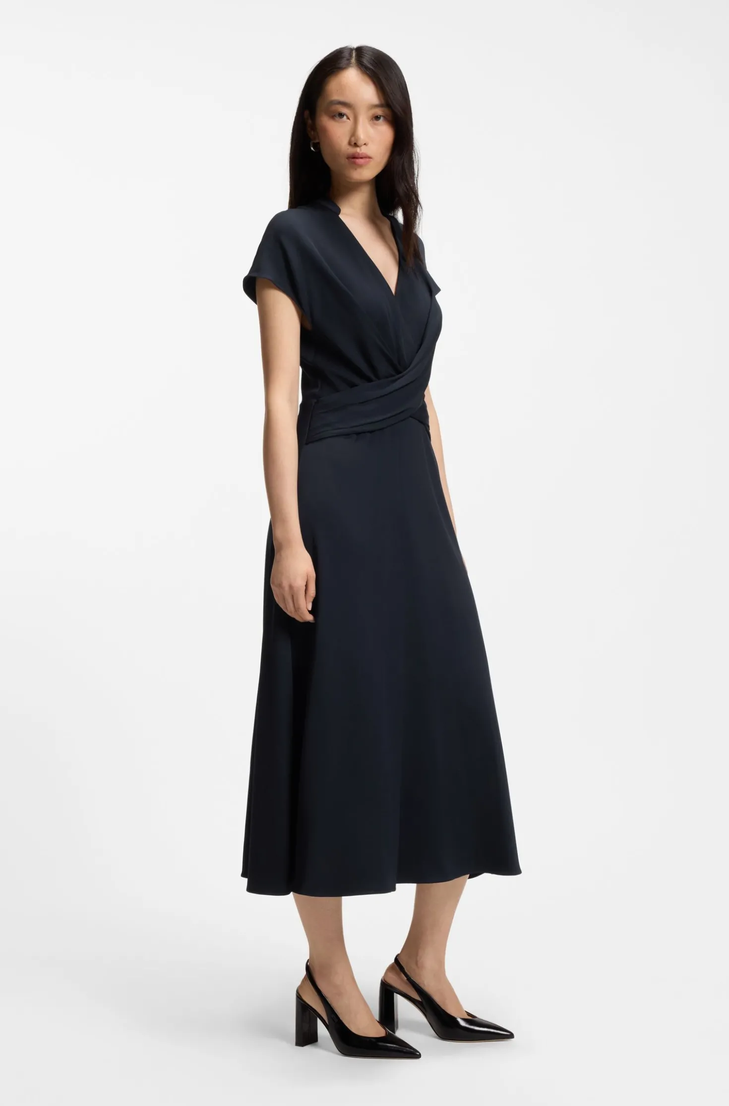 Wrap-front dress in stretch fabric