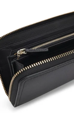 Ziparound wallet in grained leather with metallic logo lettering