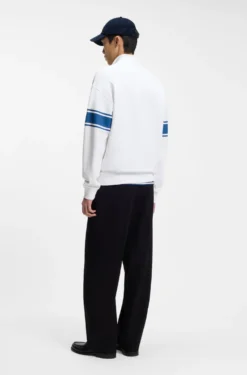 Zip-neck cotton sweatshirt with printed stripes