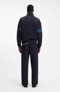 Zip-neck cotton sweatshirt with printed stripes