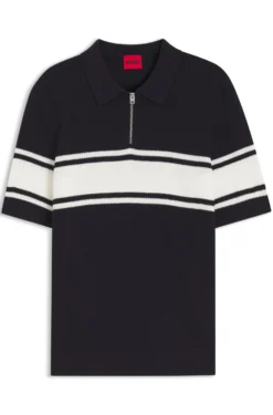 Zip-neck knit polo with block stripes