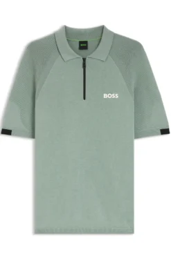 Zip-neck knit polo with body-mapping design