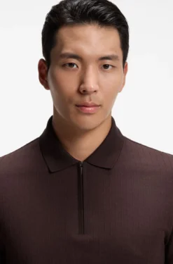 Zip-neck polo shirt in a cotton-silk blend