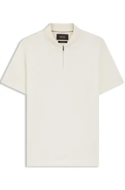 Zip-neck polo shirt in cotton and silk