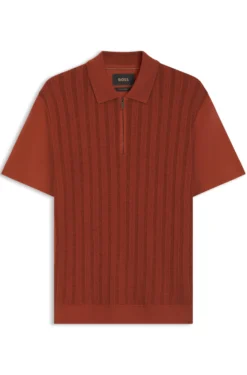 Zip-neck polo shirt in cotton and silk
