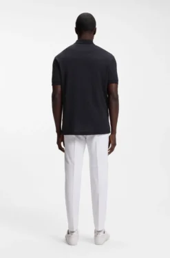 Zip-neck polo shirt in waffle jacquard