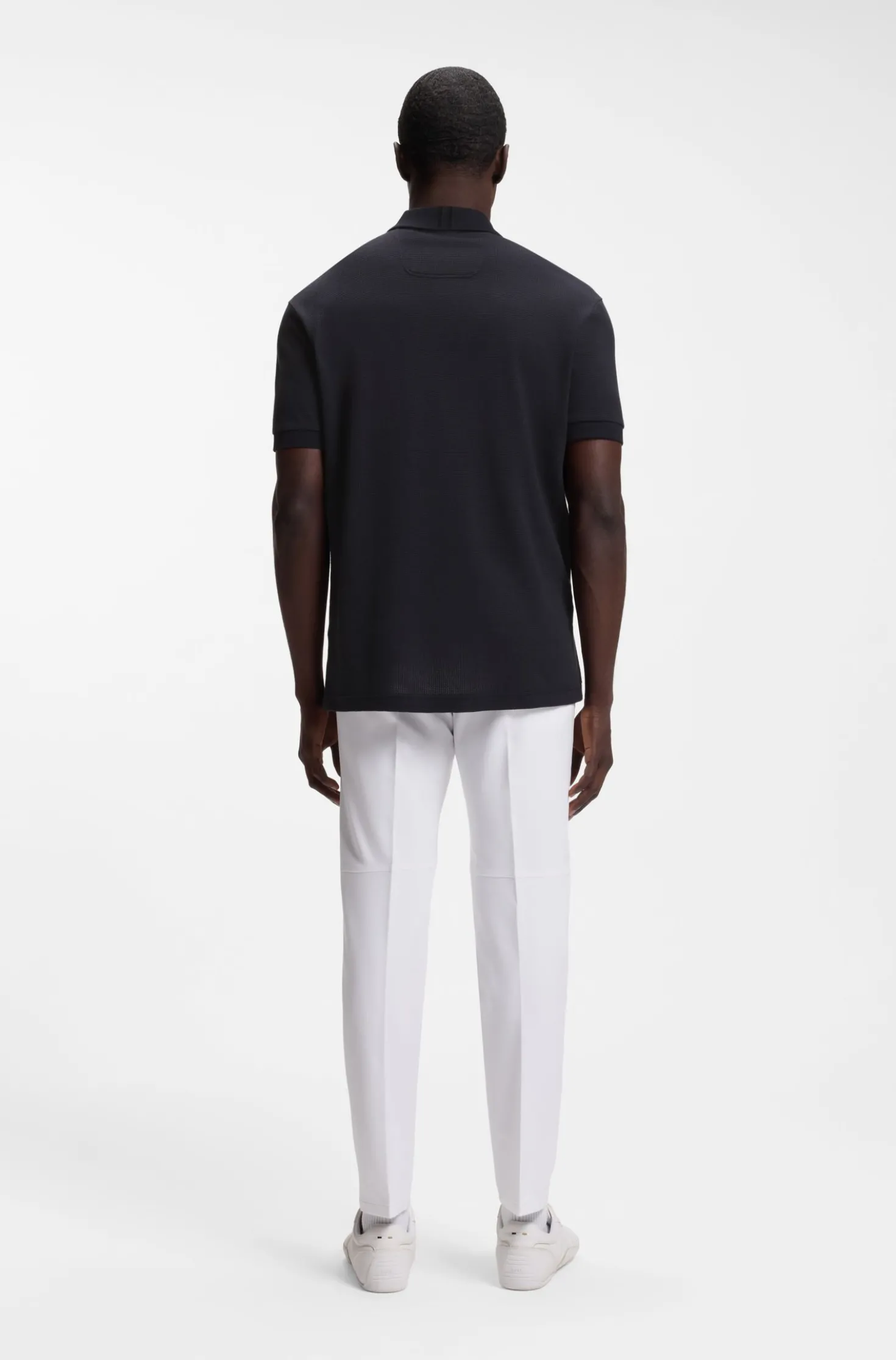 Zip-neck polo shirt in waffle jacquard