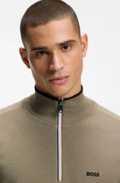 Zip-neck sweater in a mixed-knit cotton blend