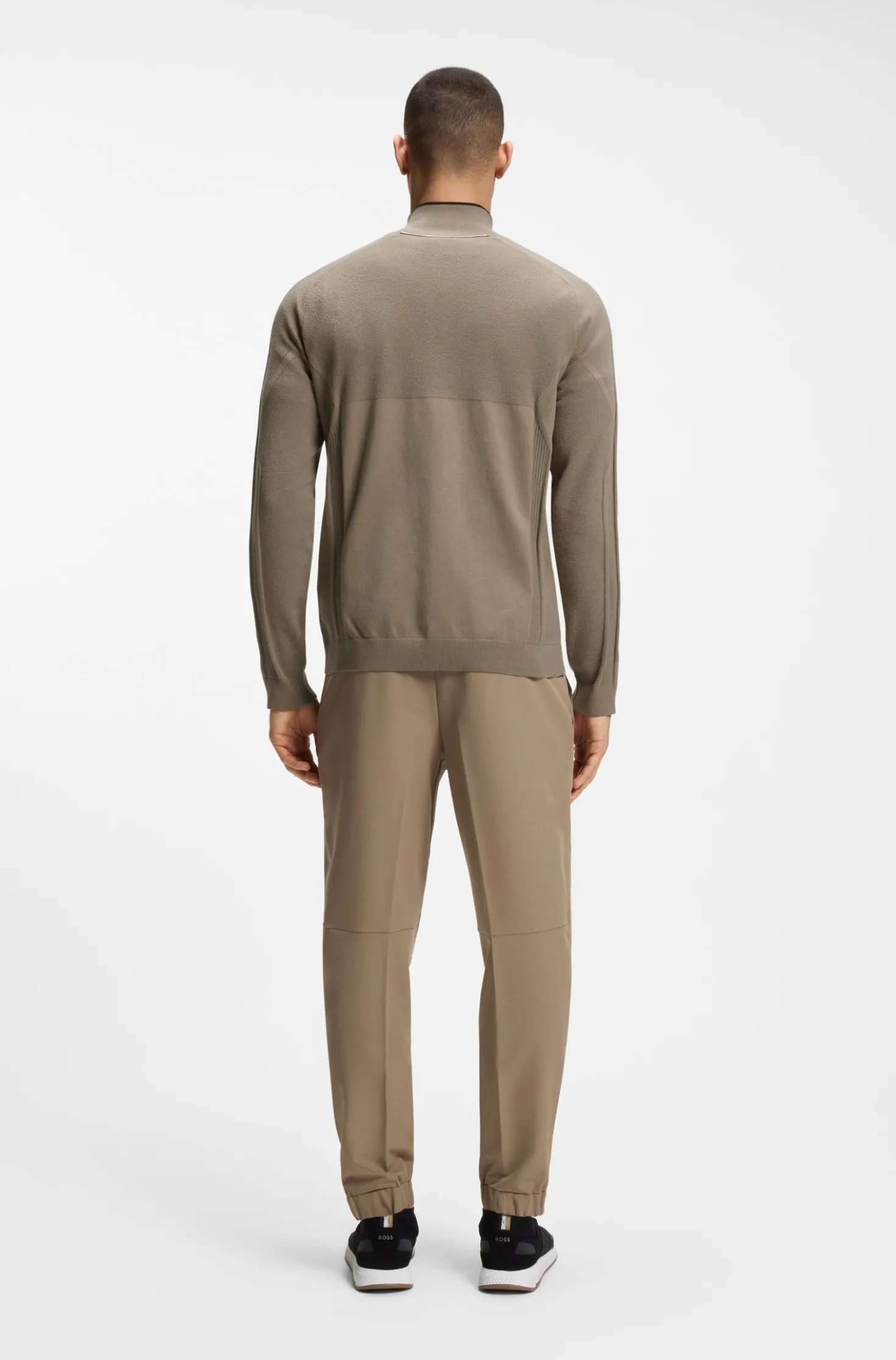 Zip-neck sweater in a mixed-knit cotton blend