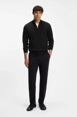 Zip-neck sweater in cotton with logo embroidery
