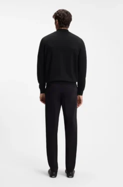 Zip-neck sweater in cotton with logo embroidery