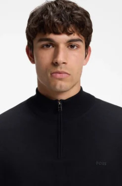 Zip-neck sweater in cotton with logo embroidery