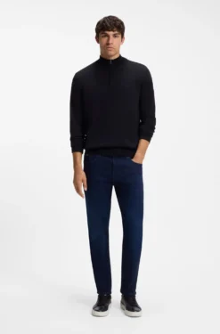 Zip-neck sweater in cotton with logo embroidery