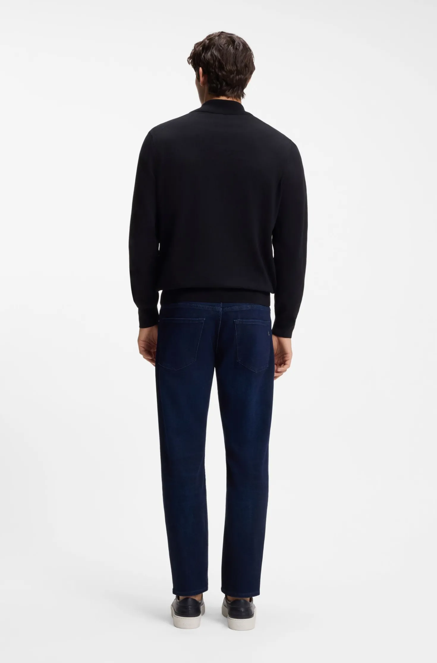 Zip-neck sweater in cotton with logo embroidery