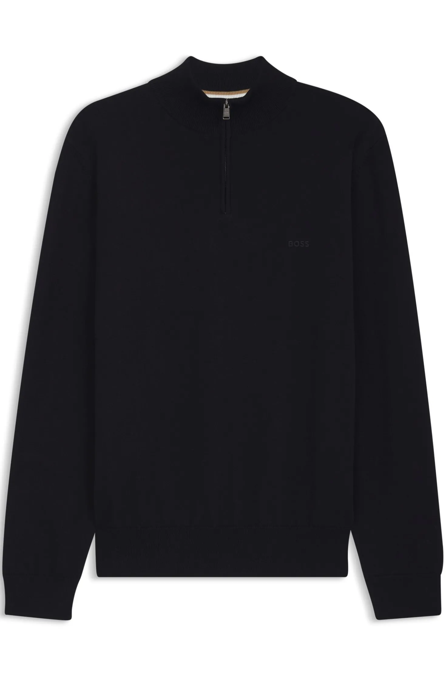 Zip-neck sweater in cotton with logo embroidery