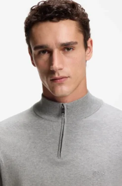 Zip-neck sweater in cotton with logo embroidery