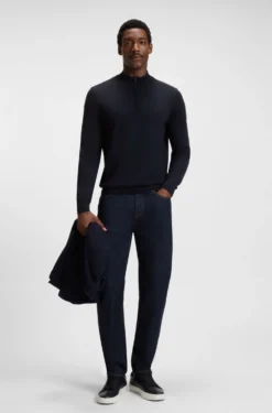 Zip-neck sweater in virgin wool