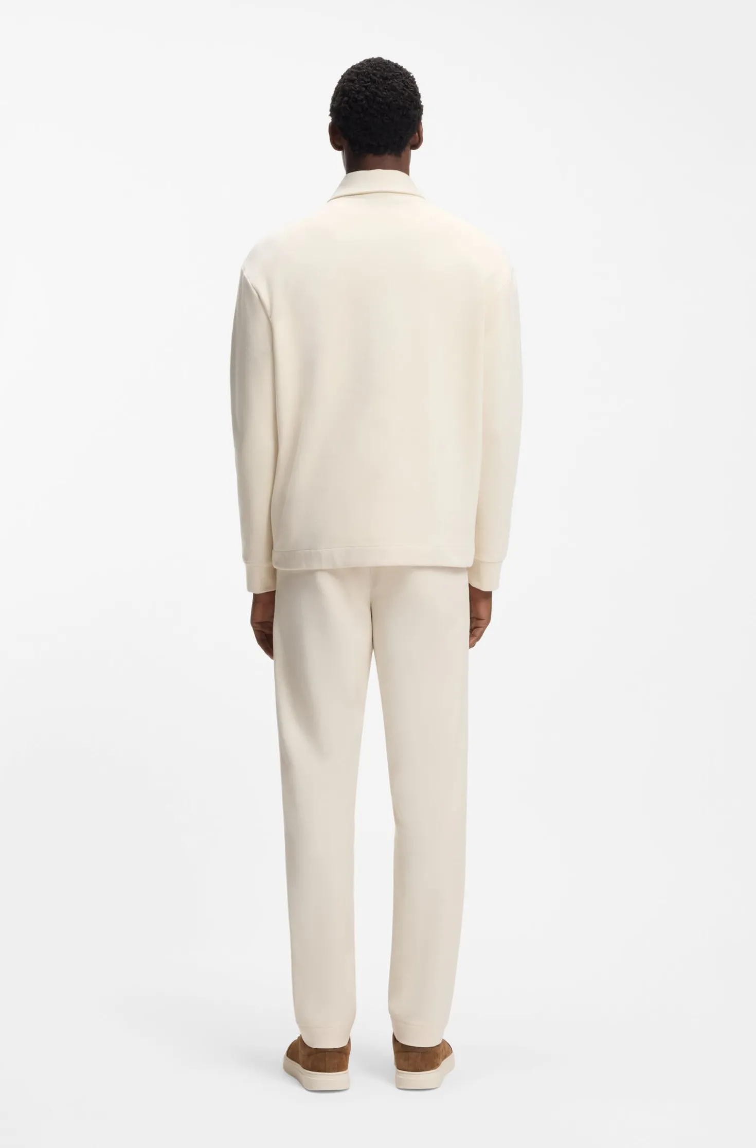 Zip-neck sweatshirt in a peached cotton blend