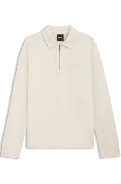 Zip-neck sweatshirt in a peached cotton blend