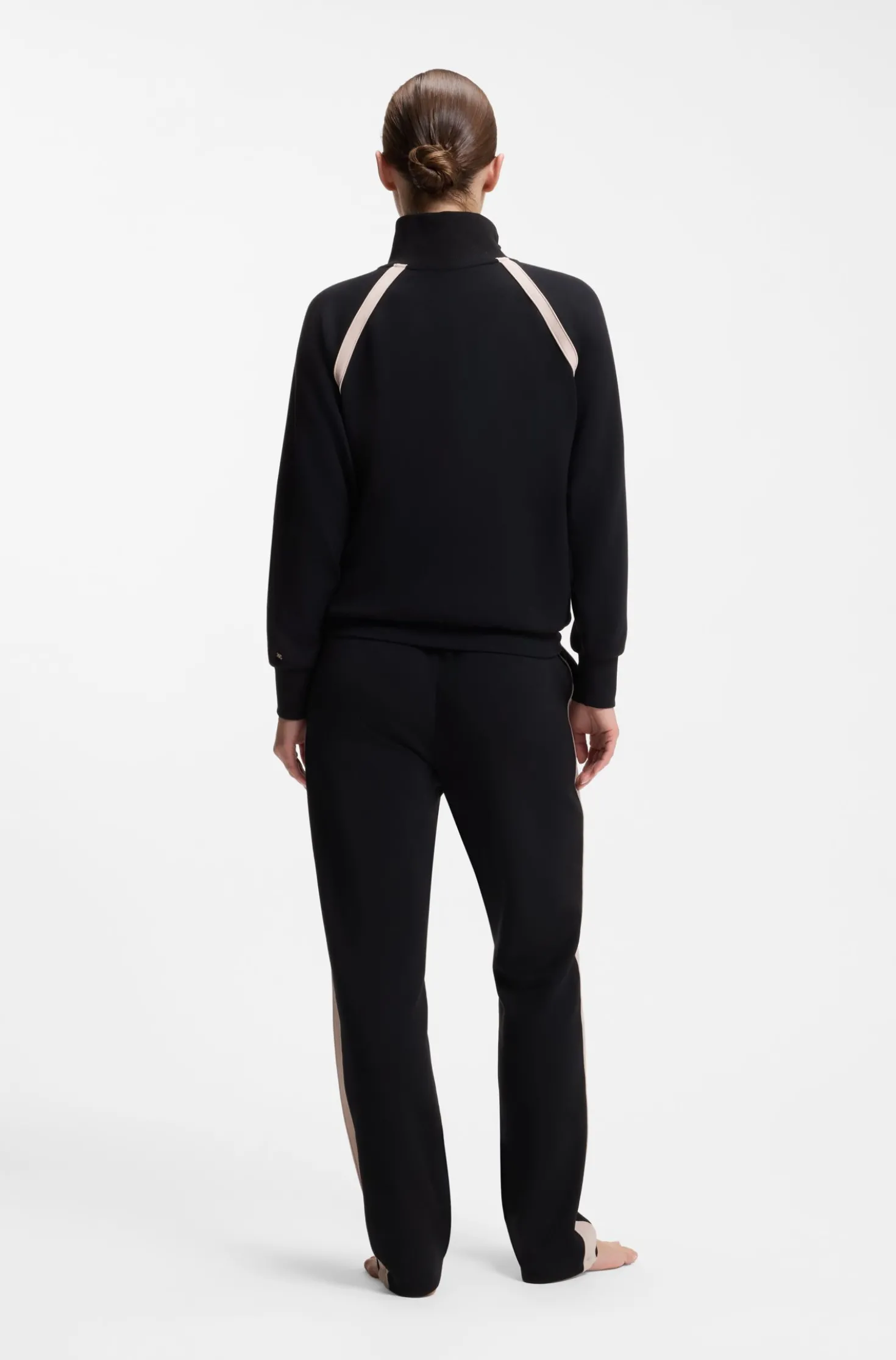 Zip-neck sweatshirt with contrast inserts