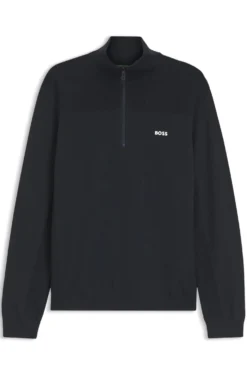Zip-neck virgin wool-blend sweater with logo