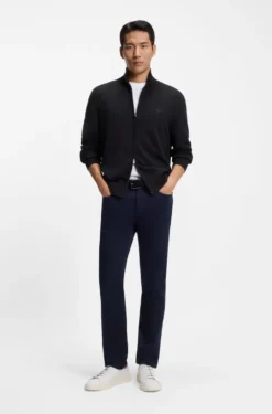 Zip-through cotton cardigan with logo detail