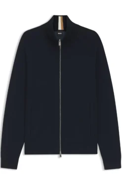 Zip-up cardigan in cotton and virgin wool
