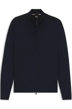 Zip-up cardigan in extra-fine merino wool