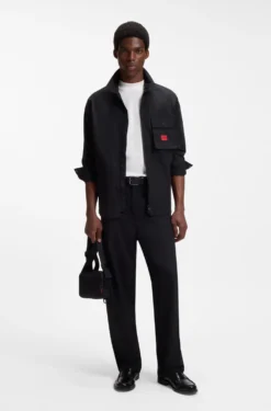 Zip-up cotton-blend canvas overshirt with logo label