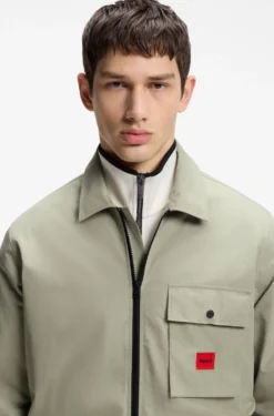 Zip-up cotton-blend canvas overshirt with logo label