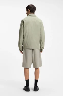 Zip-up cotton-blend canvas overshirt with logo label