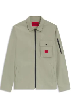 Zip-up cotton-blend canvas overshirt with logo label