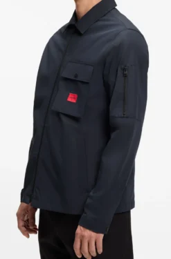 Zip-up cotton-blend canvas overshirt with logo label
