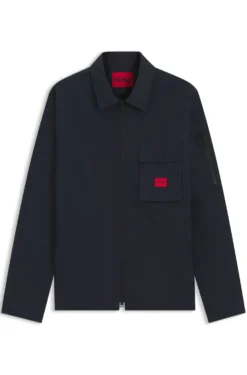 Zip-up cotton-blend canvas overshirt with logo label