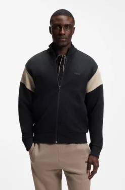 Zip-up cotton-blend sweatshirt with contrast inserts
